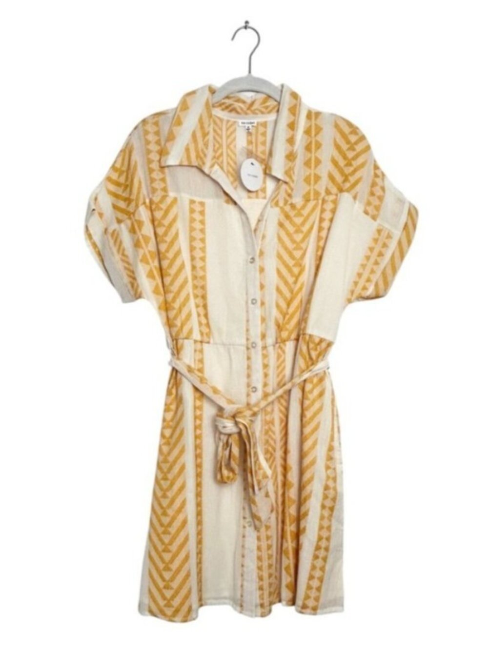 En Crème Embroidered Button Front Mini Shirt Dress in Cream/Orange - Sz S - New